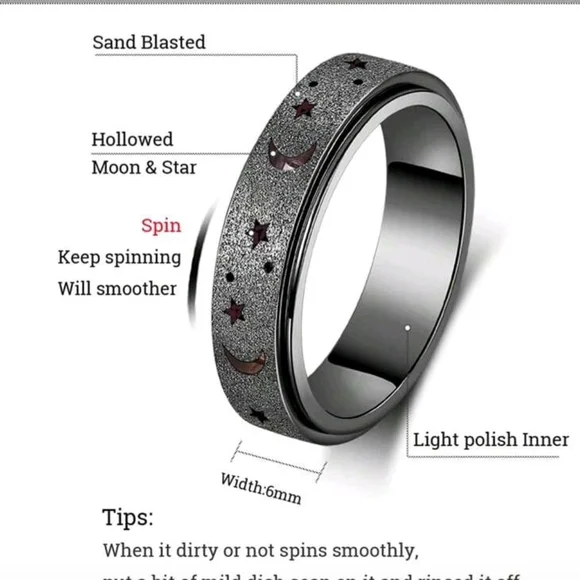 Black Moon and Stars Spinner Ring - Picture 3 of 3